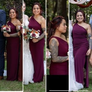 TAILORED ruched jersey one-shoulder bridesmaid dress size 4 color wine